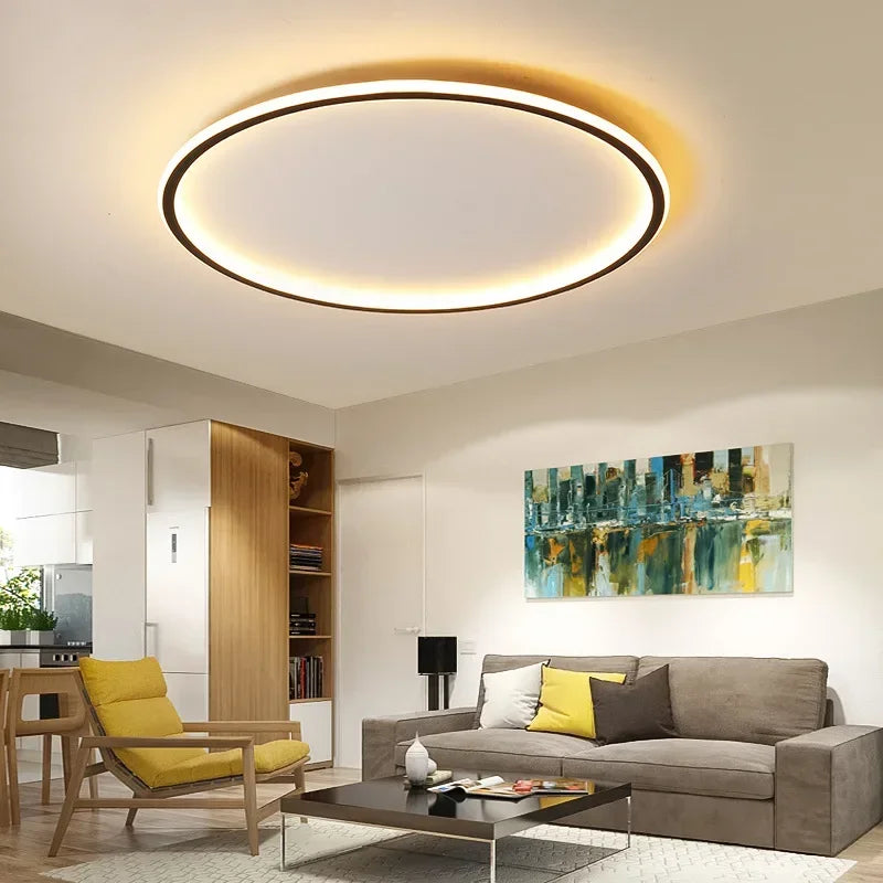 Round Surface-Mount LED Ceiling Light - Black 20cm Diameter, Adjustable Natural White