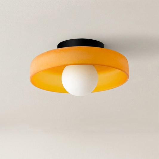 Circula Ceiling Pendant Light - Glass Ring and Matte Orange Sphere, 25cm Diam 15cm H